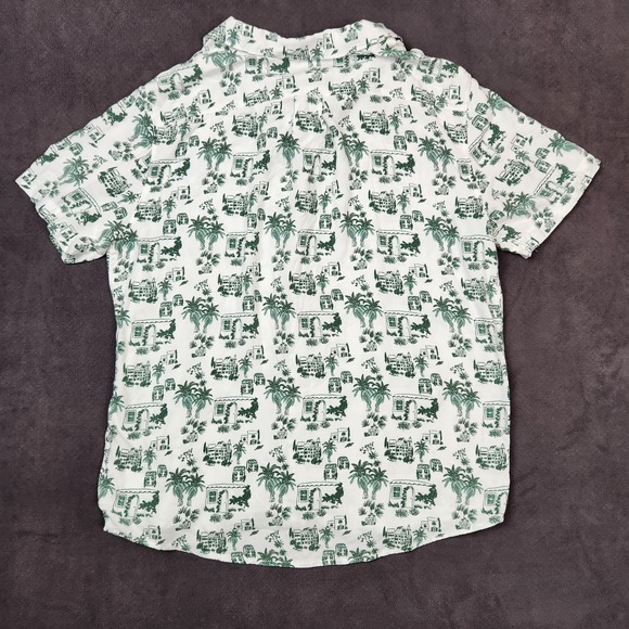 C&C California Shirt Mens Large White Green Tropical Print Button Up Rayon - Picture 2 of 9